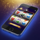 Sleek smartphone displaying a vibrant and secure online casino app interface with spinning slot reels, security icons, and a premium digital backdrop, representing safe mobile gaming in Malaysia.